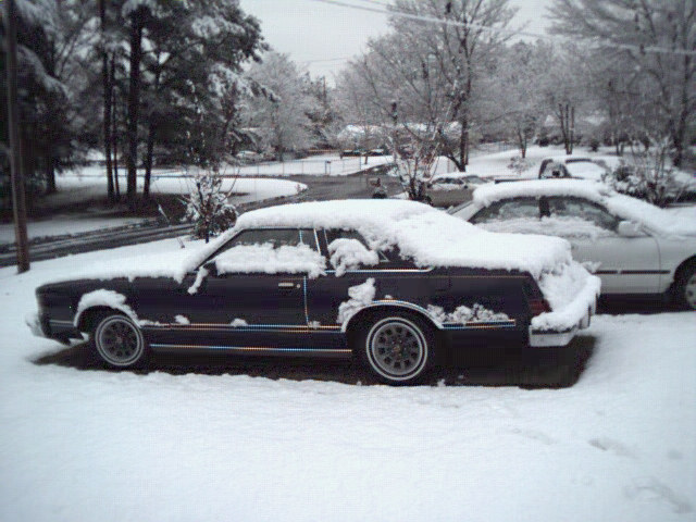 A snowy day for the 1979 Mercury Cougar